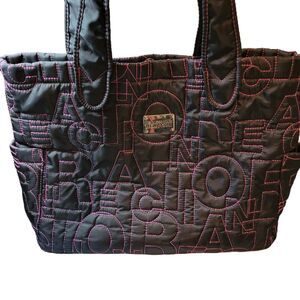 Kenneth Cole Reaction Lined Tote Black Purple Embroidery Bottle Pockets See Pics